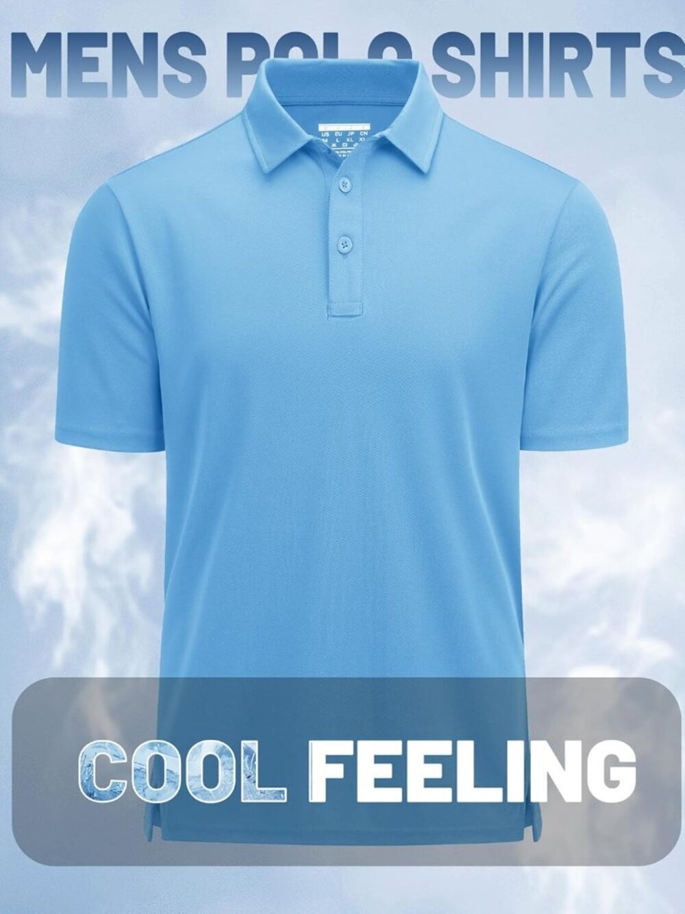 Men’s Sky Blue Golf Polo Quick Dry Moisture Wicking Athletic Fit Tee Shirt - Picture 6 of 6
